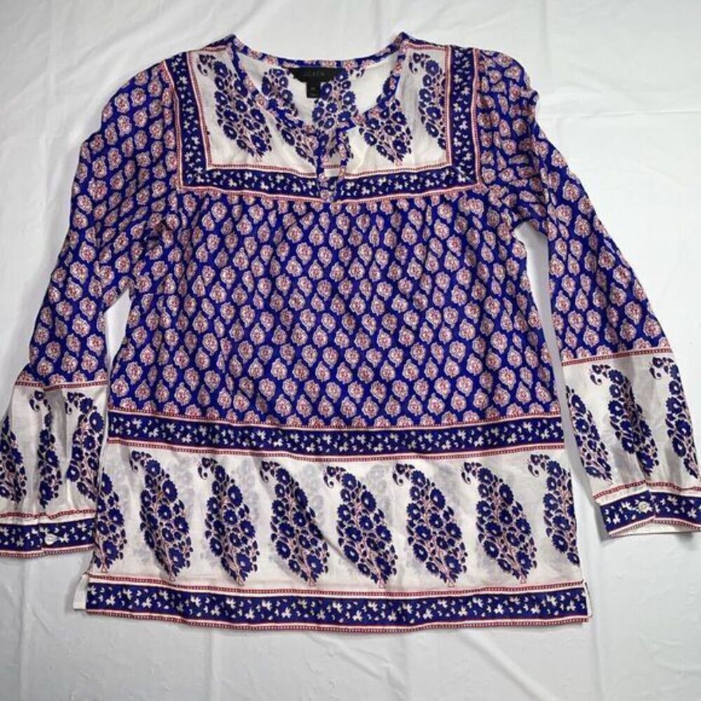 J. Crew‎ Women's Size 00 French Country Peasant Top Red White Blue Paisley
